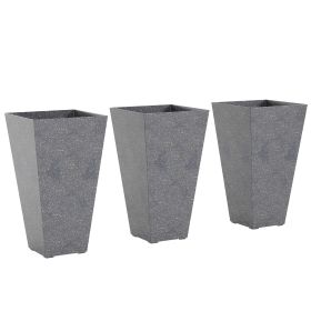 28" Tall Planters, Set of 3 Plastic Flower Pots with Marble Finish and Drainage Holes, Stackable Taper Planters, Gray