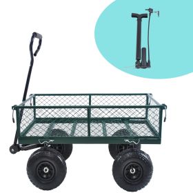 Folding Garden Cart Mesh Steel Utility Wagon with Removable Sides 10 Inch Wheels, Convertible Landscape Heavy Duty Cart for Beach Lawn Yard