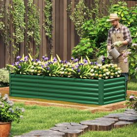8x4x2 Ft 1 Piece Galvanized Metal Raised Garden Bed Kit with Free Gloves Green