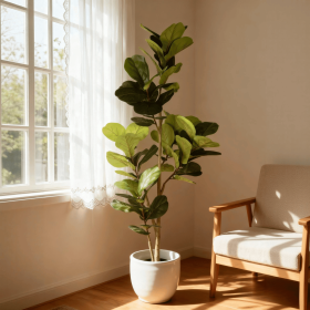 6FT Artificial Fiddle Leaf Fig Tree with Black Plastic Pot, Real Touch Fake Indoor Plant for Home Office Living Room Corner Decoration, 1pc/set