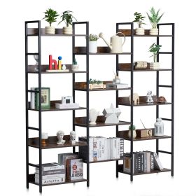 Triple Metal Bookshelf, 14-Tier Industrial Bookshelf, Large Rustic Vintage Storage Bookcase with Open Shelves