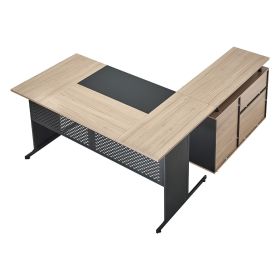 L-Shaped Executive Desk, Modern Reversible Office Table with Drawers & Storage Cabinet, Heavy Duty Large Wooden Executive Table, 350 LBS Load Cap