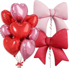 Red Pink Heart Balloons, Foil Bow Balloons