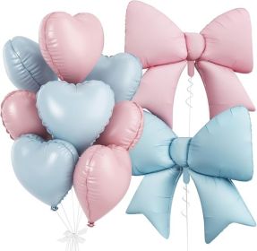 Blue Pink Heart Balloons, Foil Bow Balloons