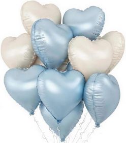 Baby Blue Heart Balloons,12Pcs Blue Cream Heart Shaped Foil Balloons