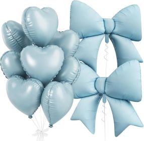 Baby Blue Heart Balloons, Foil Bow Balloons