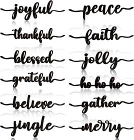 12 Pieces Christmas Word Wood Cutout Joyful Merry Thankful Grateful Blessed Peace Gather Word Sign Christmas Plate Cutout Rustic Merry Signs for