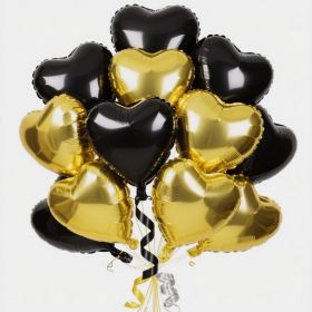 Black Gold Heart Balloons,12Pcs Black Heart Shaped Foil Balloons