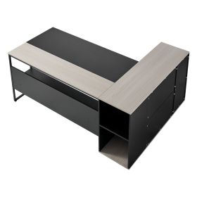 L-Shaped Executive Desk, Large Modern Office Table with Drawers & Storage Cabinet, Heavy Duty Wooden Executive Table with CPU Stand