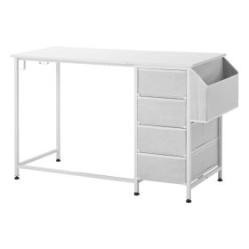 Computer Desk with Fabric Drawers, 47 Inch Reversible Study Work Writing Desk for Modern Home Office Bedroom