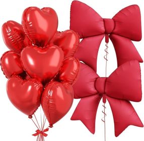 Red Heart Balloons, Foil Bow Balloons