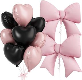 Pink Black Heart Balloons, Baby Pink Bow Balloons