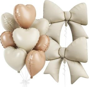 Cream Heart Balloons, Bow Party Decorations with 10Pcs 18 Inch Beige Heart Shaped Balloon