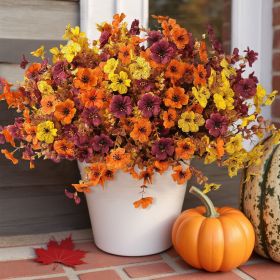 12 Bundles Fall Artificial Flowers for Outdoor, Autumn Faux Plants Fake Silk Flowers Fall Decorations for Home Yard Garden Window Decor, Multicol