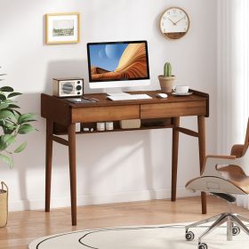Bamboo Writing Desk with 2 Storage Drawers and Open Shelf (Color: Walnut, Select: Bamboo Desk with 2 Drawers)
