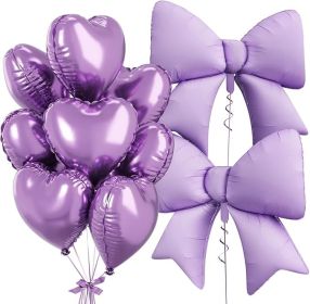 Pink Purple Heart Balloons, Foil Bow Balloons (Color: Purple)